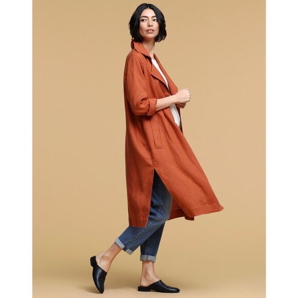 Eileen Fisher Organic Linen Trench Coat Orange Women’s Size PP (2P/4P)‎ - Picture 3 of 13